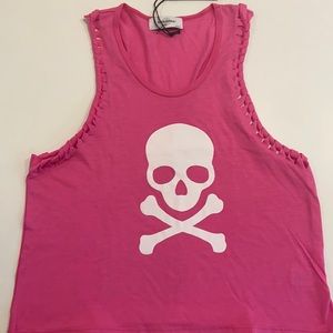 Soulcycle medium bright pink scull pattern tank
